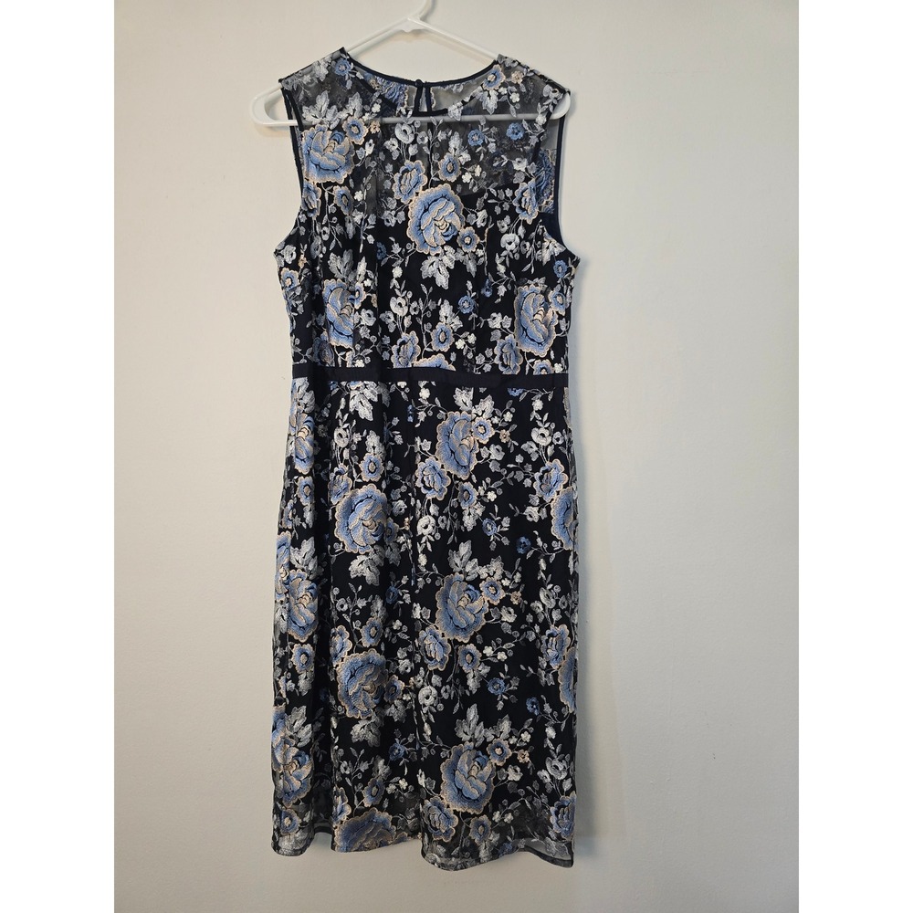 Floral Lace Midi Dress in Black and Blue